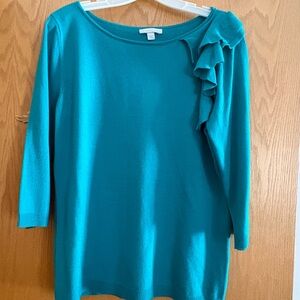 New York & Company Teal Ruffle Detail Blouse